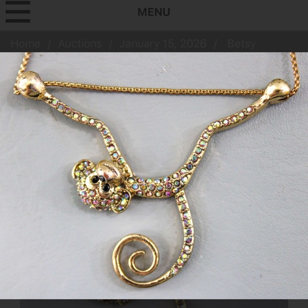 Betsey Johnson Gold Monkey Necklace with Colorful Stones